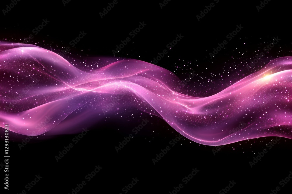 Poster colorful abstract waves swirl with shining stars in dark background creating a mystical atmosphere