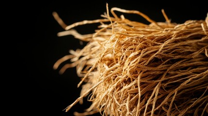 Dried Grass Close-up on Dark Background