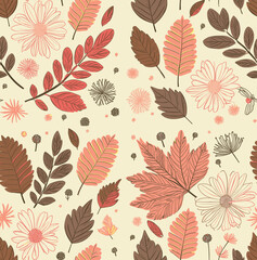 Handcrafted Autumn leaf pattern, for gift wrap and wallpaper