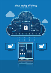 Digital cloud with edge nodes securing data backups. illuminated circuits and technology connections. Elegant vector illustration for cybersecurity and network security. Not AI generated.