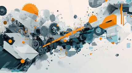 Abstract geometric shapes, colorful, dynamic composition, digital art, 3d design.