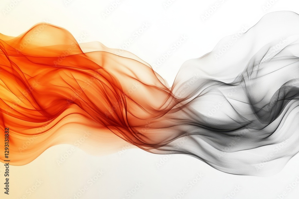 Poster flowing waves of orange and black fabric create an abstract visual effect in a minimalist compositio