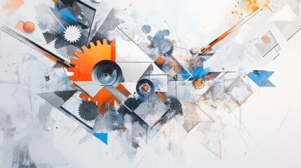 Abstract geometric art with intersecting shapes and colors.