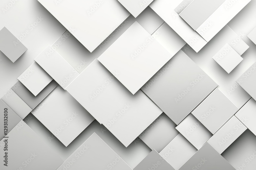 Poster abstract composition of overlapping white geometric shapes creating depth and texture in a minimalis