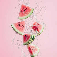 Fresh Watermelon Slices with Water Droplets – Realistic Advertising Close-Up