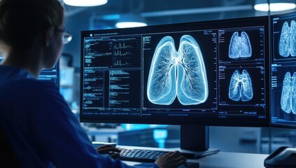 Doctor analyzing lung CT scan in lab