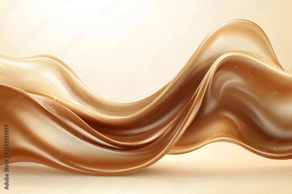 Poster flowing golden liquid forms create an abstract wave effect against a soft background