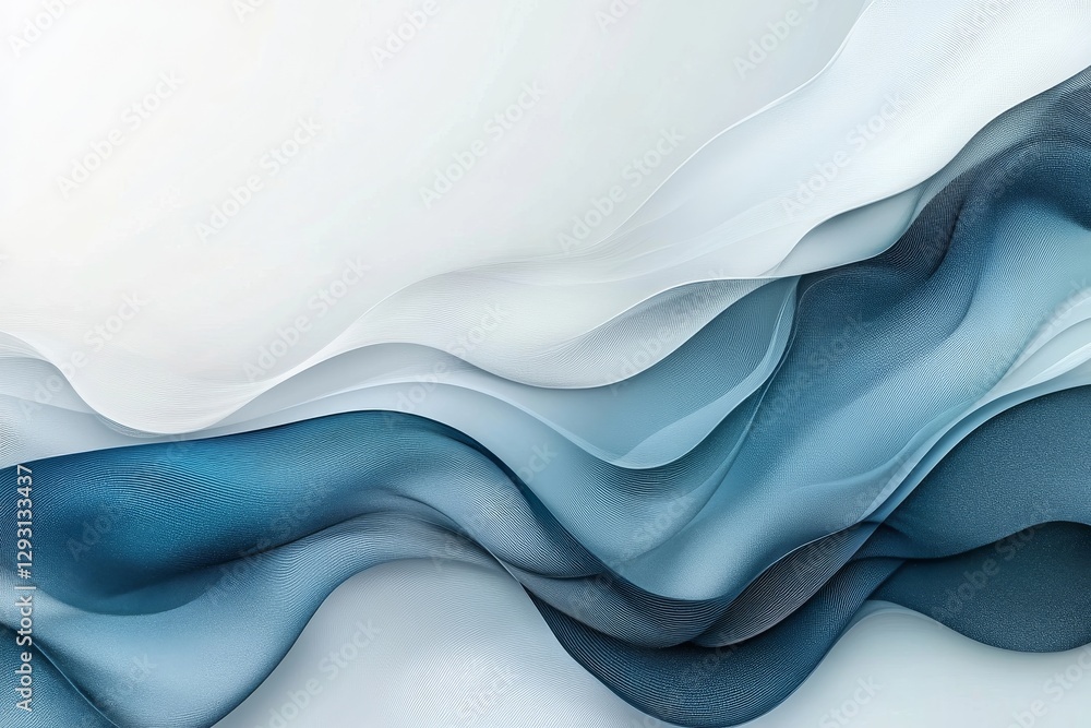 Poster fluid lines of blue and white fabric creating a calming abstract design with soft curves and layers