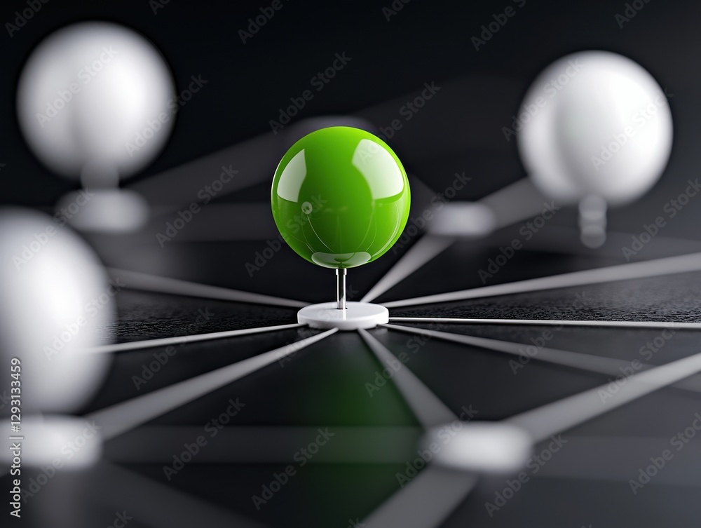 Poster a green sphere connected to white spheres, representing network and connectivity concepts.