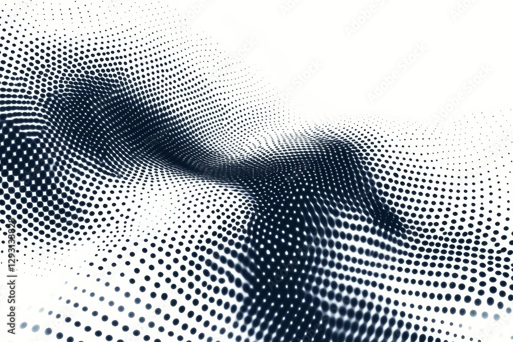Poster abstract wave pattern created by dots on a white background with depth and texture in a modern desig