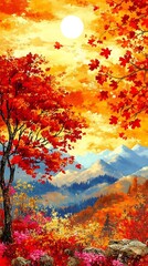 Autumnal Mountain Landscape Sunset