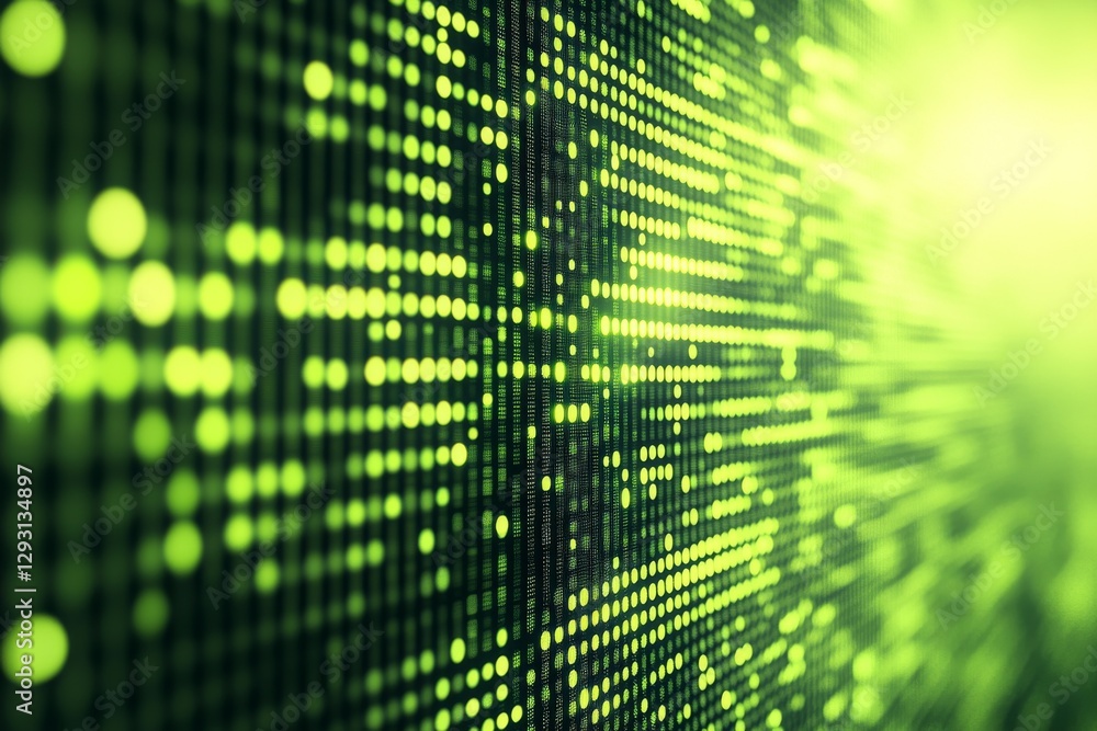 Poster digital green matrix creating an abstract background with glowing dots in a futuristic style