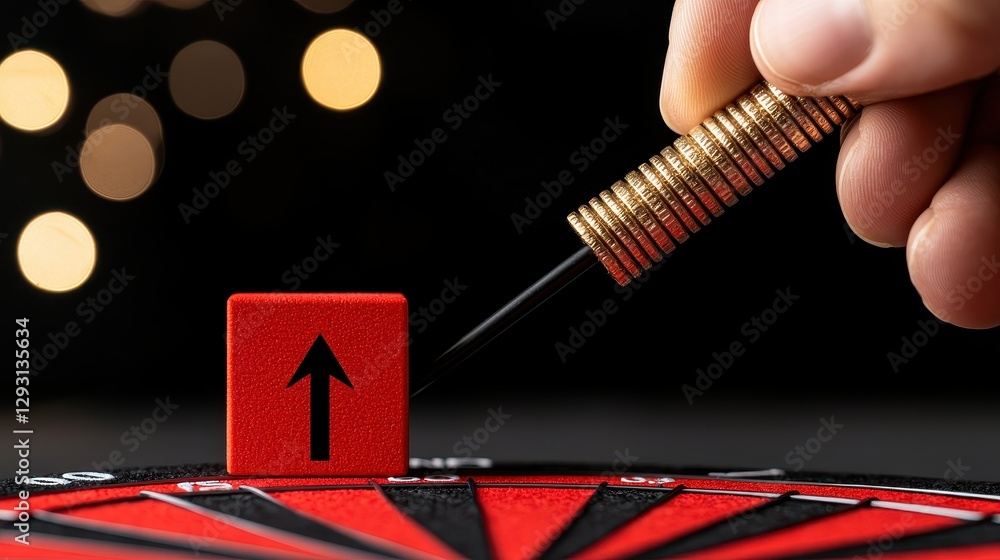 Poster a hand targeting a red dartboard spot, symbolizing skill and precision in darts.