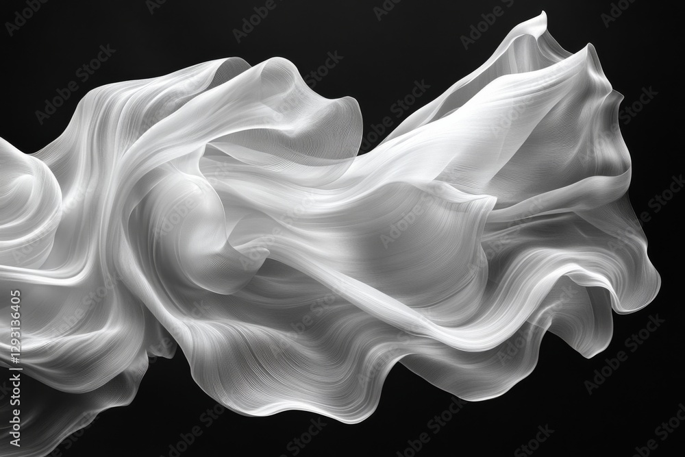 Poster flowing white fabric gracefully billows against a dark background creating a soft and ethereal textu