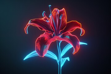 Contemporary flat flower design featuring thin fluorescent lines for a vibrant aesthetic look