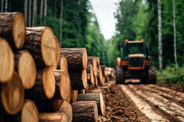 Tractor Hauling Logs on Muddy Forest Road