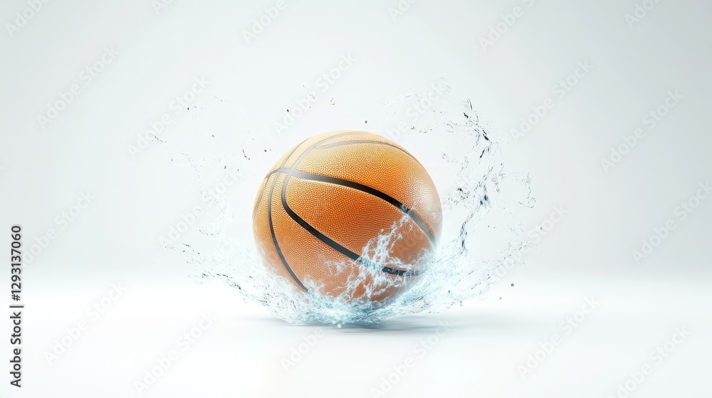 Poster basketball splashing in water with dynamic action effect