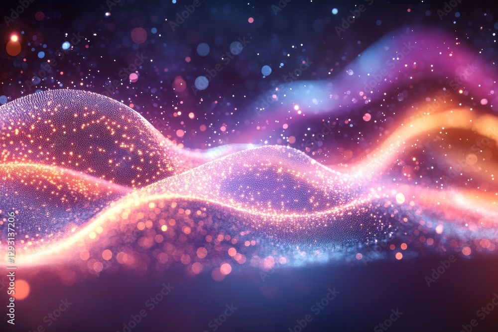 Aufkleber colorful waves of light shimmering in a dark space with particles floating around