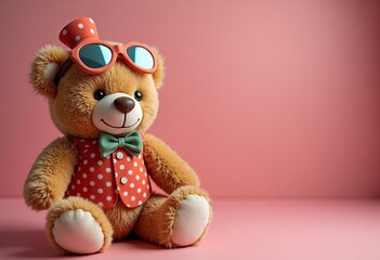 Playful Teddy Nostalgia: A lovesick backdrop featuring a retro-style teddy bear with accessories, perfect for creating heartwarming, whimsical, and vintage-inspired designs.


