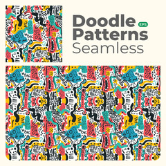 Obraz premium Doodle abstract full color patterns seamless