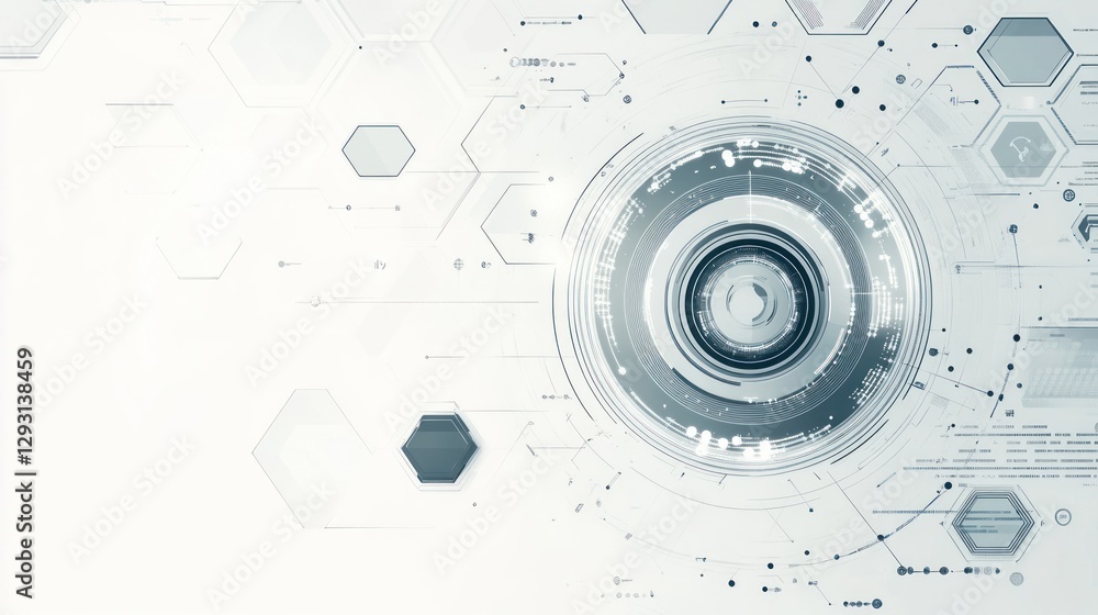 Poster abstract technology background with circular elements and hexagonal shapes.
