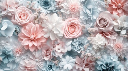 Delicate Floral Background with Soft Pink and Light Blue Flowers for Design Projects