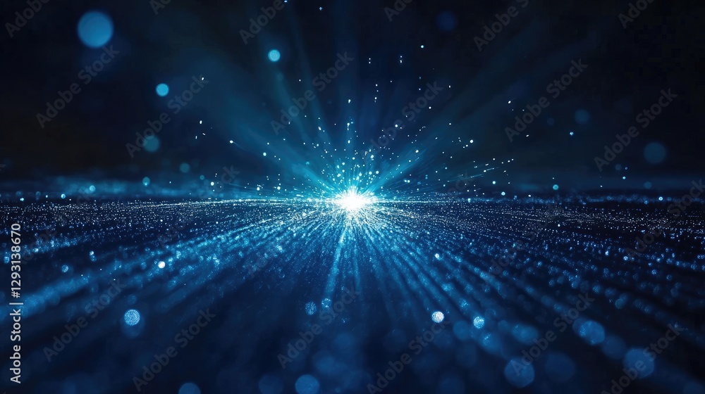 Poster a digital pulse of light breaking through a dark screen, symbolizing a new idea beginning to form.