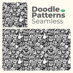 Doodle abstract full color patterns seamless