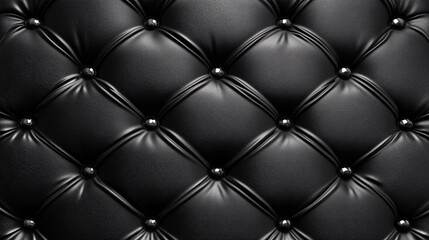 Obraz premium A close-up of a black tufted leather surface featuring padded sections and decorative buttons, conveying elegance and luxury.