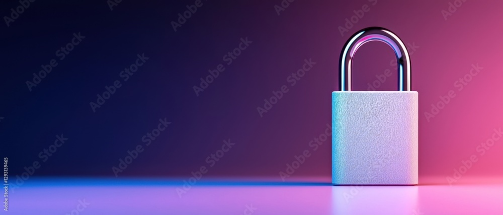 Poster a minimalist padlock against a vibrant gradient background showcasing security and protection.