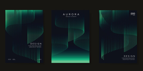 Fototapeta premium Modern gradient poster aurora design vector set. Minimalist cover template with vibrant northern light collection. Ideal design for background, social media, cover, banner, flyer, ads.