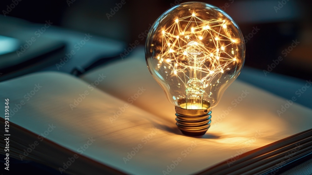 Aufkleber a glowing burst of light emerging from an open notebook, representing the formation of new ideas and