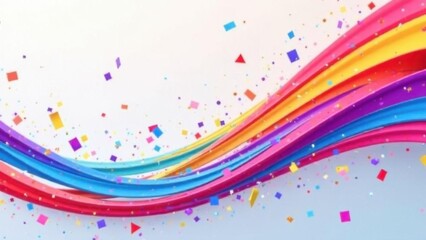 Abstract Color Lines with Gradient. Geometric Background with 3D Rainbow Ribbons. Vector Spiral Confetti Shapes. Birthday Pattern with Color Fluid Elements 
