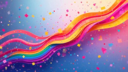 Abstract Color Lines with Gradient. Geometric Background with 3D Rainbow Ribbons. Vector Spiral Confetti Shapes. Birthday Pattern with Color Fluid Elements 