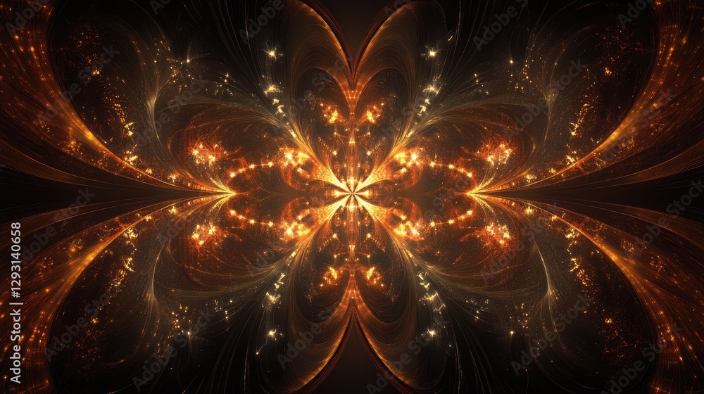 Poster a glowing fractal pattern emerging from a blank dark space, symbolizing the complexity and beauty of