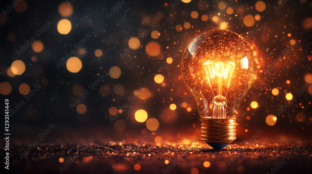 Poster Light bulb surrounded by sparkling bokeh effects