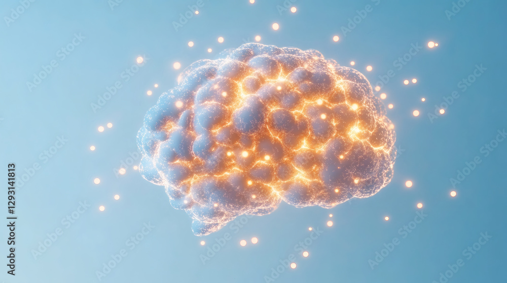 Aufkleber digital depiction of a glowing brain with sparkling elements