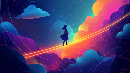Fototapeta premium A person stands in a surreal dreamlike landscape