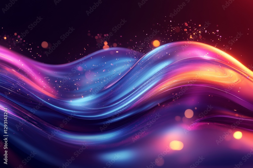 Poster colorful flowing waves with lights in a dynamic abstract design during nighttime