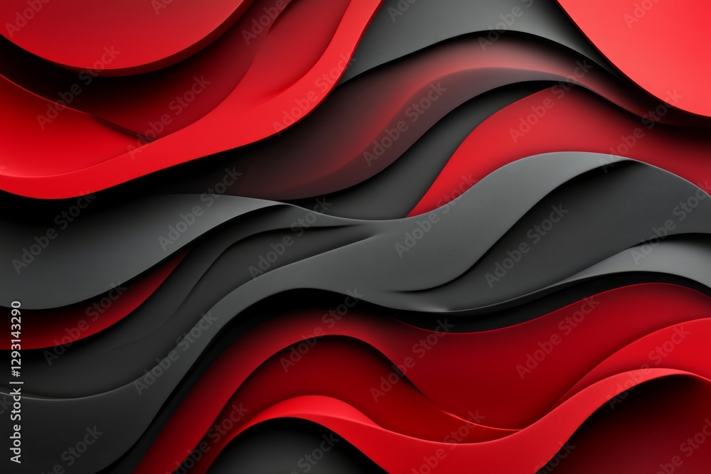 Poster abstract red and black wave design showcases modern artistic expression with layered textures