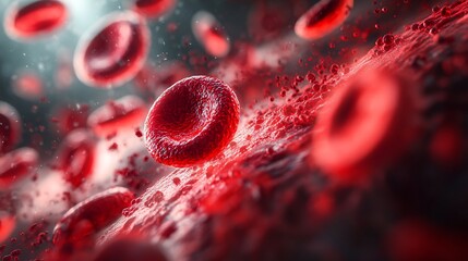 A close-up view of red blood cells, showcasing their unique structure and vibrant red color against a blurred background.