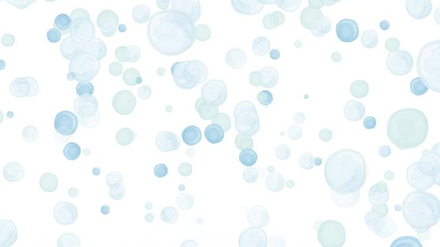 水彩風　ブルーの水玉　下から上へ（ループ）背景白色 Watercolor style:Blue polka dots from bottom to top (loop) with white background