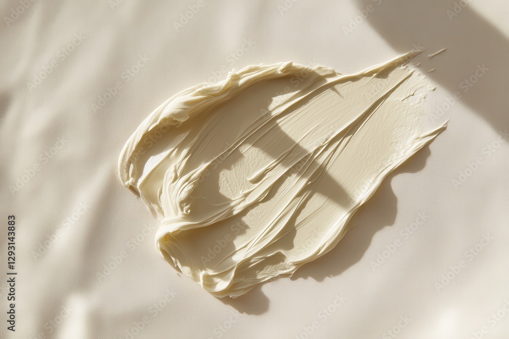 Poster creamy white substance spread over a smooth surface with natural light casting soft shadows