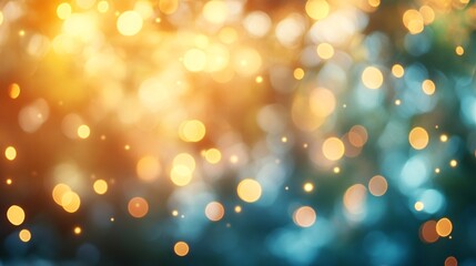 Obraz premium A vibrant, blurred background featuring glowing bokeh lights in warm and cool tones, creating a dreamy and ethereal atmosphere.
