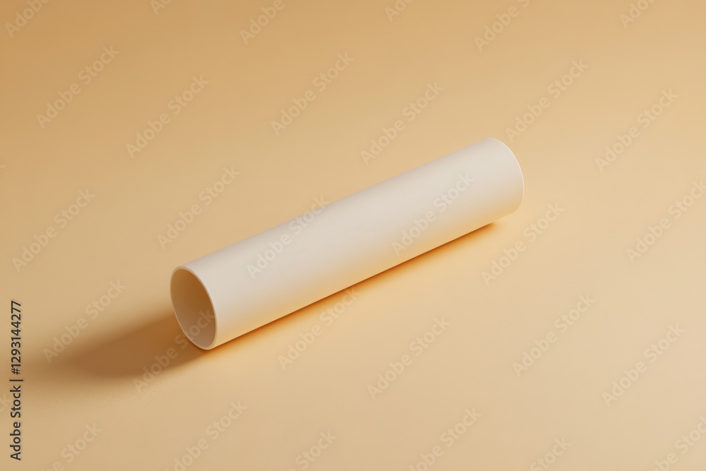 Poster simple cream-colored cylindrical tube on a soft beige surface in a minimalistic setup