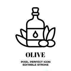 olive oil symbol, featuring an editable stroke outline icon isolated on white background flat vector illustration. Pixel perfect