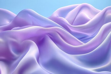 Fototapeta premium Soft shimmering fabric drapes create an elegant display in pastel hues of lavender and lilac against a blue background