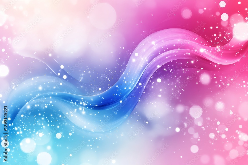 Poster colorful abstract background with flowing waves and sparkling particles in soft pastel hues