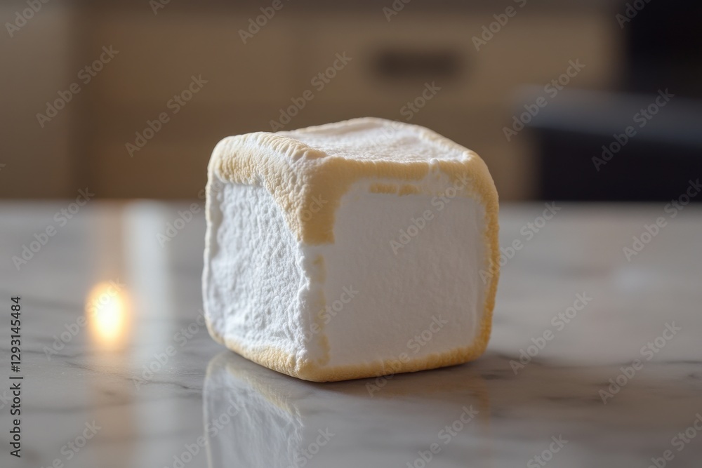 Aufkleber Giant marshmallow resting on a marble surface with soft lighting in a kitchen setting