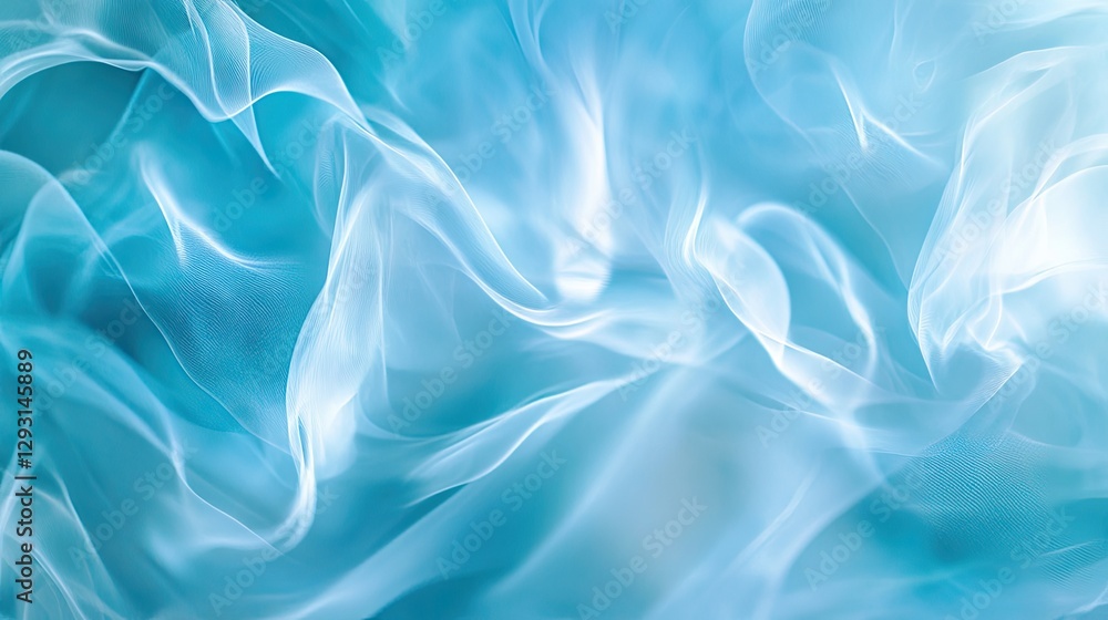 Poster soft-focus blurred motion of cool blue and cyan waves gently flowing in an abstract manner.